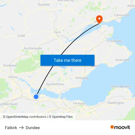 Falkirk to Dundee map