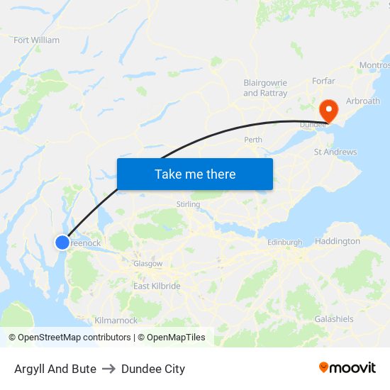 Argyll And Bute to Dundee City map