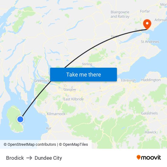 Brodick to Dundee City map