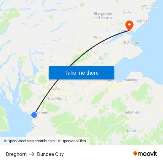 Dreghorn to Dundee City map