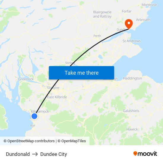 Dundonald to Dundee City map