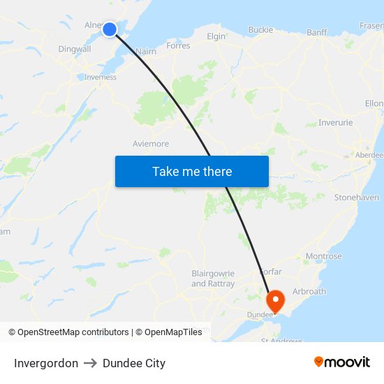 Invergordon to Dundee City map