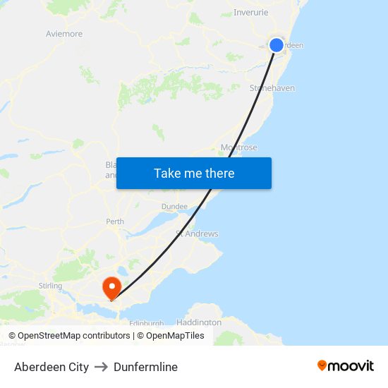 Aberdeen City to Dunfermline map