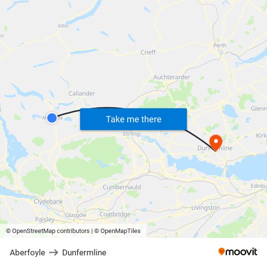 Aberfoyle to Dunfermline map