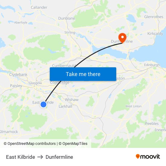 East Kilbride to Dunfermline map