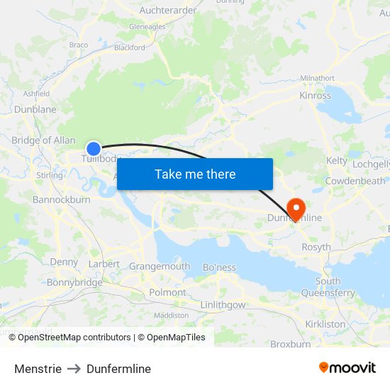 Menstrie to Dunfermline map