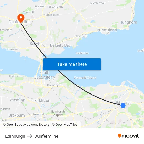 Edinburgh to Dunfermline map