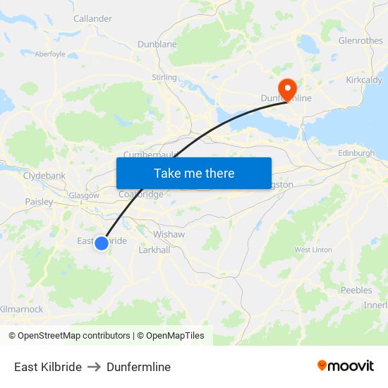 East Kilbride to Dunfermline map