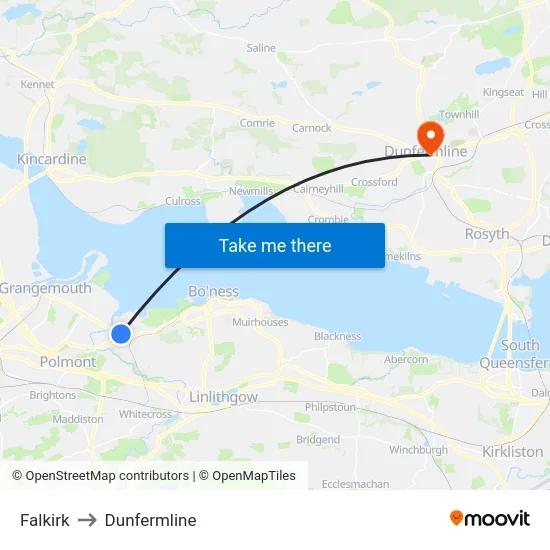 Falkirk to Dunfermline map