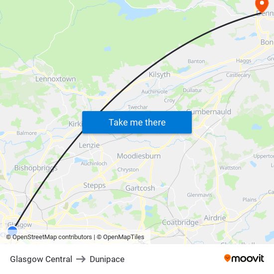 Glasgow Central to Dunipace map