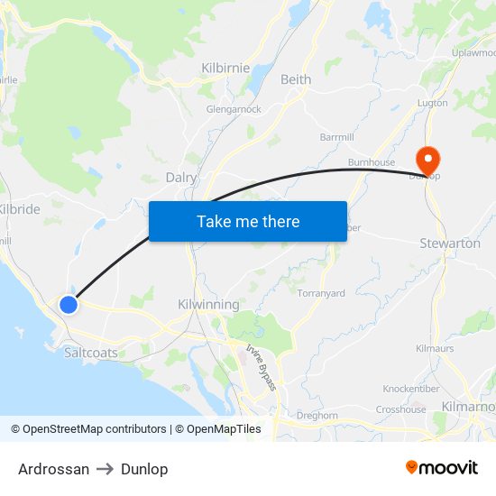 Ardrossan to Dunlop map