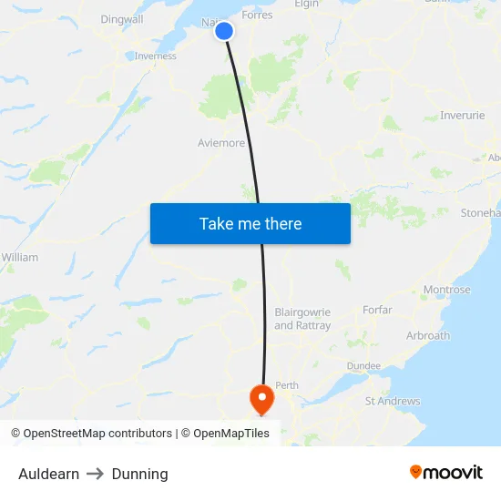 Auldearn to Dunning map