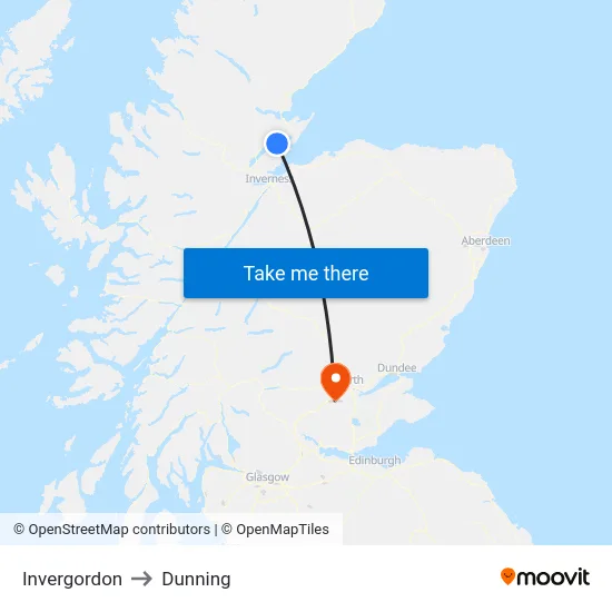 Invergordon to Dunning map