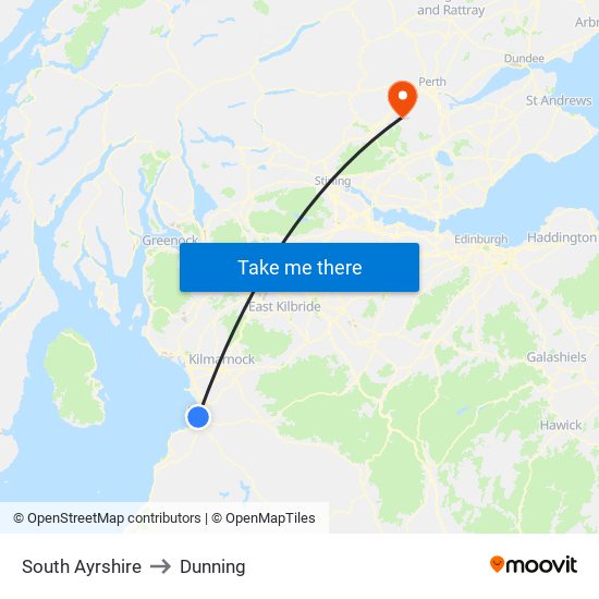 South Ayrshire to Dunning map