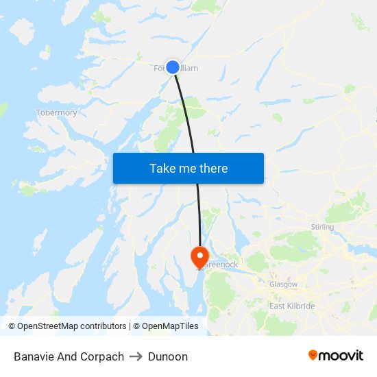 Banavie And Corpach to Dunoon map