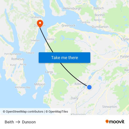 Beith to Dunoon map