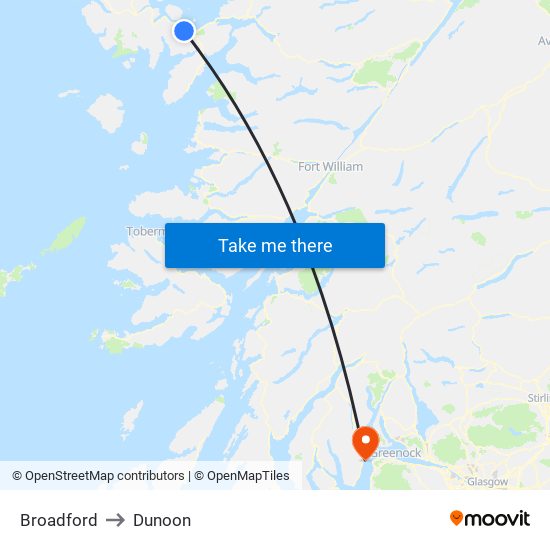Broadford to Dunoon map