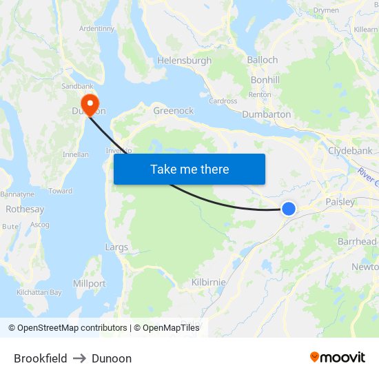 Brookfield to Dunoon map
