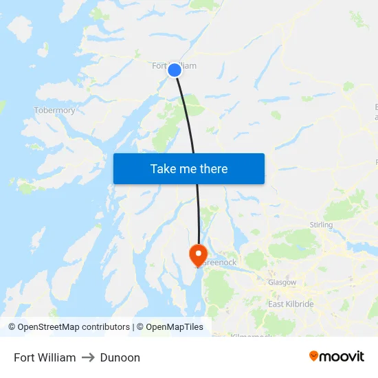 Fort William to Dunoon map