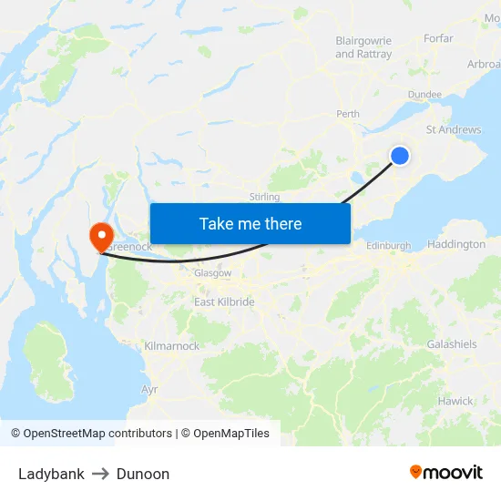 Ladybank to Dunoon map
