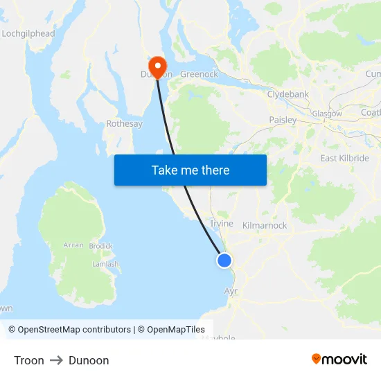 Troon to Dunoon map