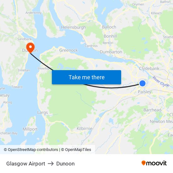 Glasgow Airport to Dunoon map