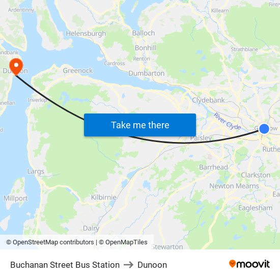 Buchanan Street Bus Station to Dunoon map