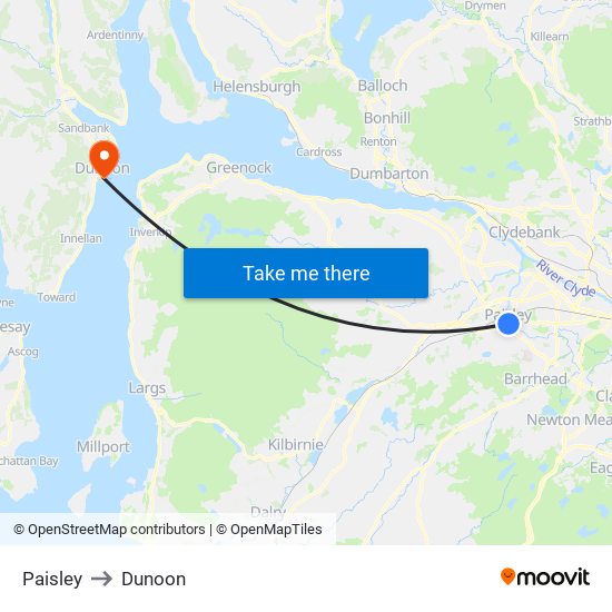 Paisley to Dunoon map