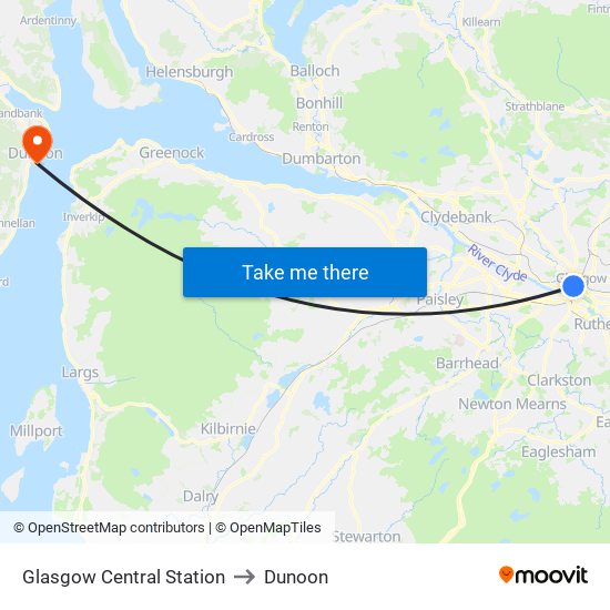 Glasgow Central Station to Dunoon map