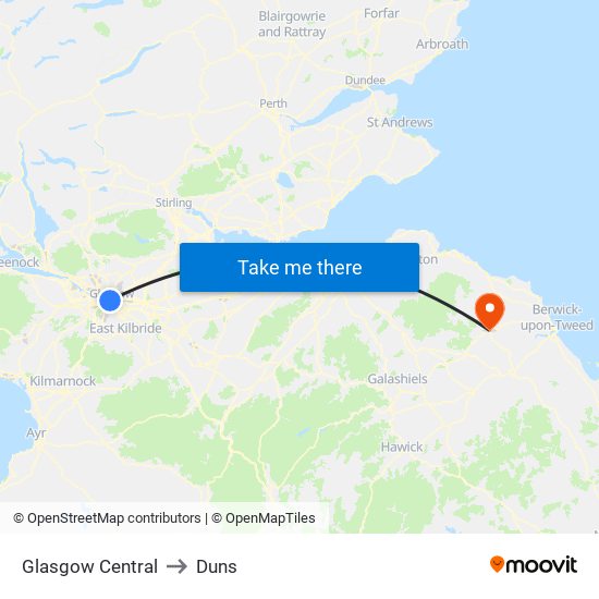 Glasgow Central to Duns map