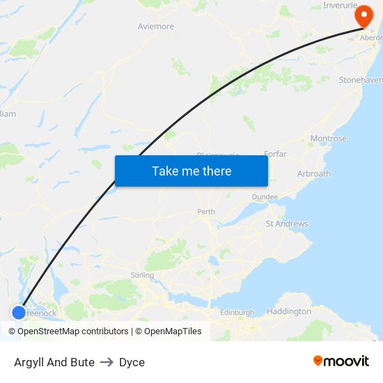 Argyll And Bute to Dyce map