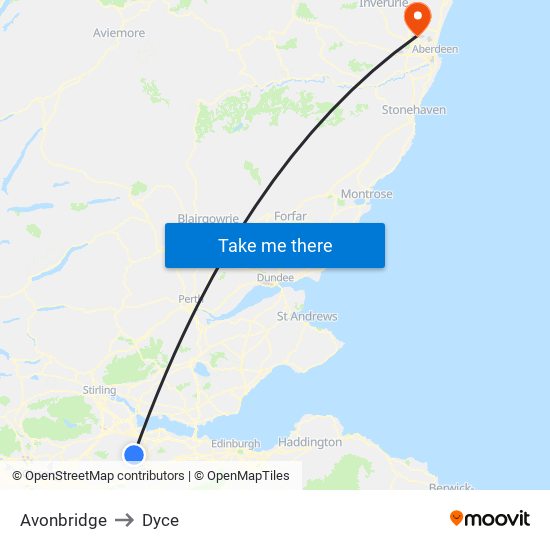 Avonbridge to Dyce map