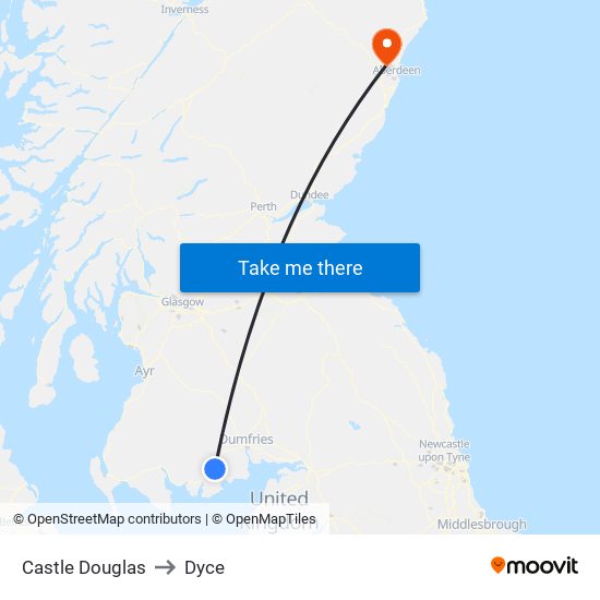 Castle Douglas to Dyce map