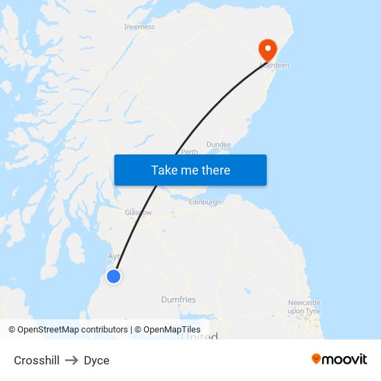 Crosshill to Dyce map