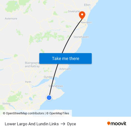 Lower Largo And Lundin Links to Dyce map