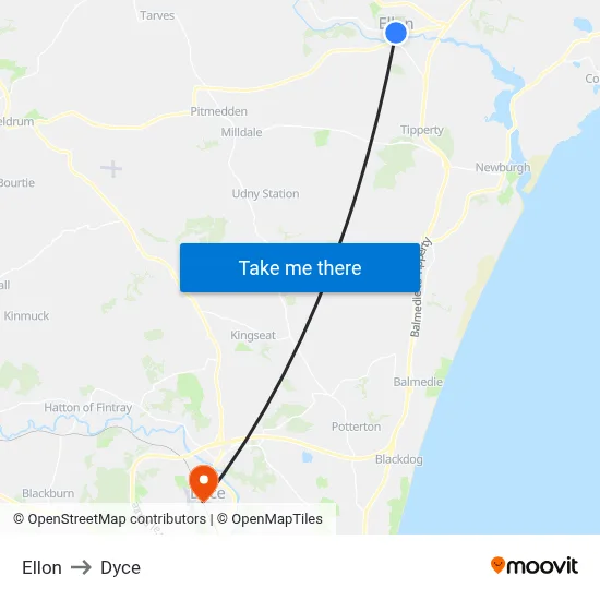 Ellon to Dyce map
