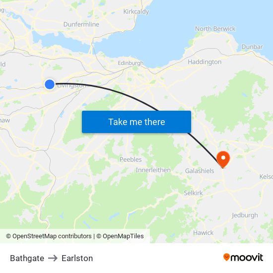 Bathgate to Earlston map