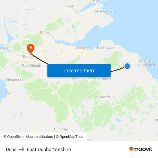Duns to East Dunbartonshire map