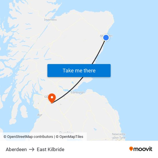 Aberdeen to East Kilbride map