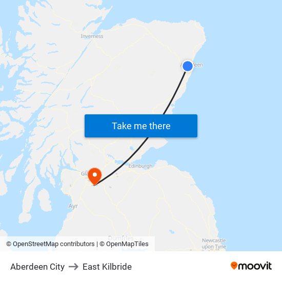 Aberdeen City to East Kilbride map