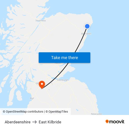 Aberdeenshire to East Kilbride map