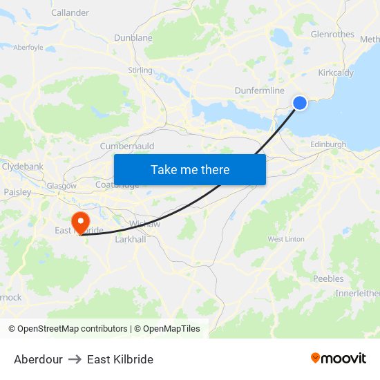 Aberdour to East Kilbride map