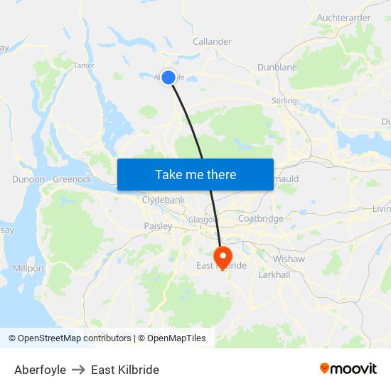Aberfoyle to East Kilbride map