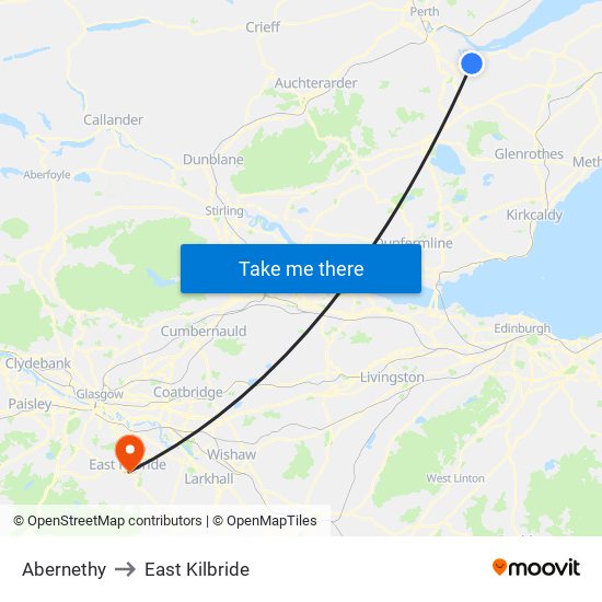 Abernethy to East Kilbride map