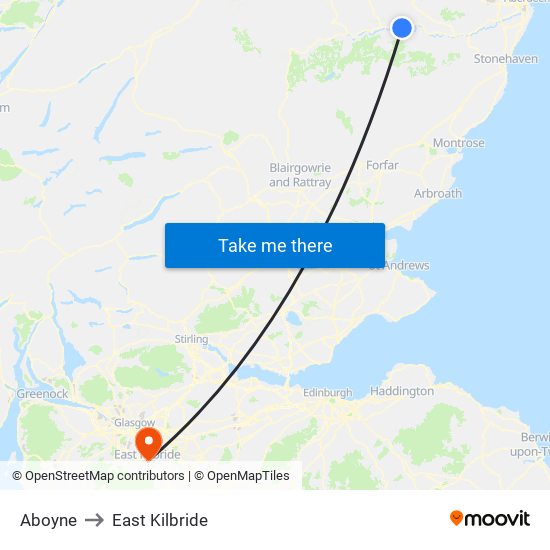 Aboyne to East Kilbride map