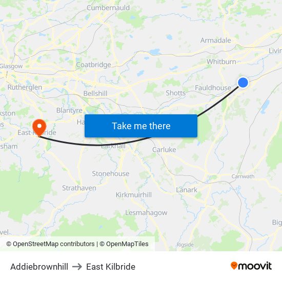 Addiebrownhill to East Kilbride map