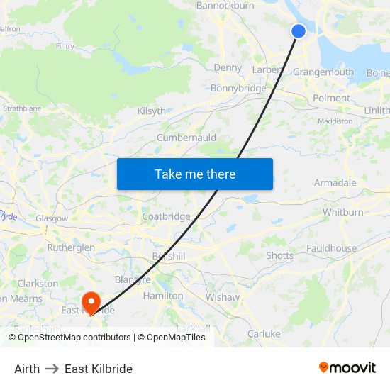 Airth to East Kilbride map