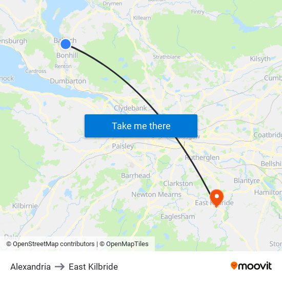 Alexandria to East Kilbride map