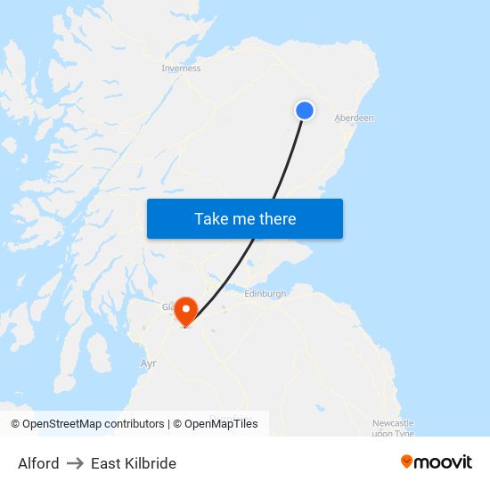 Alford to East Kilbride map