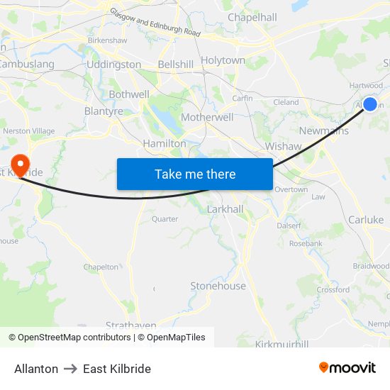 Allanton to East Kilbride map